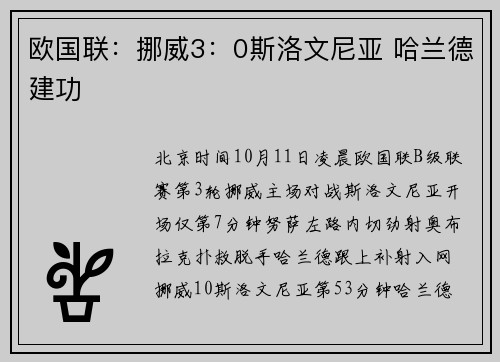欧国联：挪威3：0斯洛文尼亚 哈兰德建功